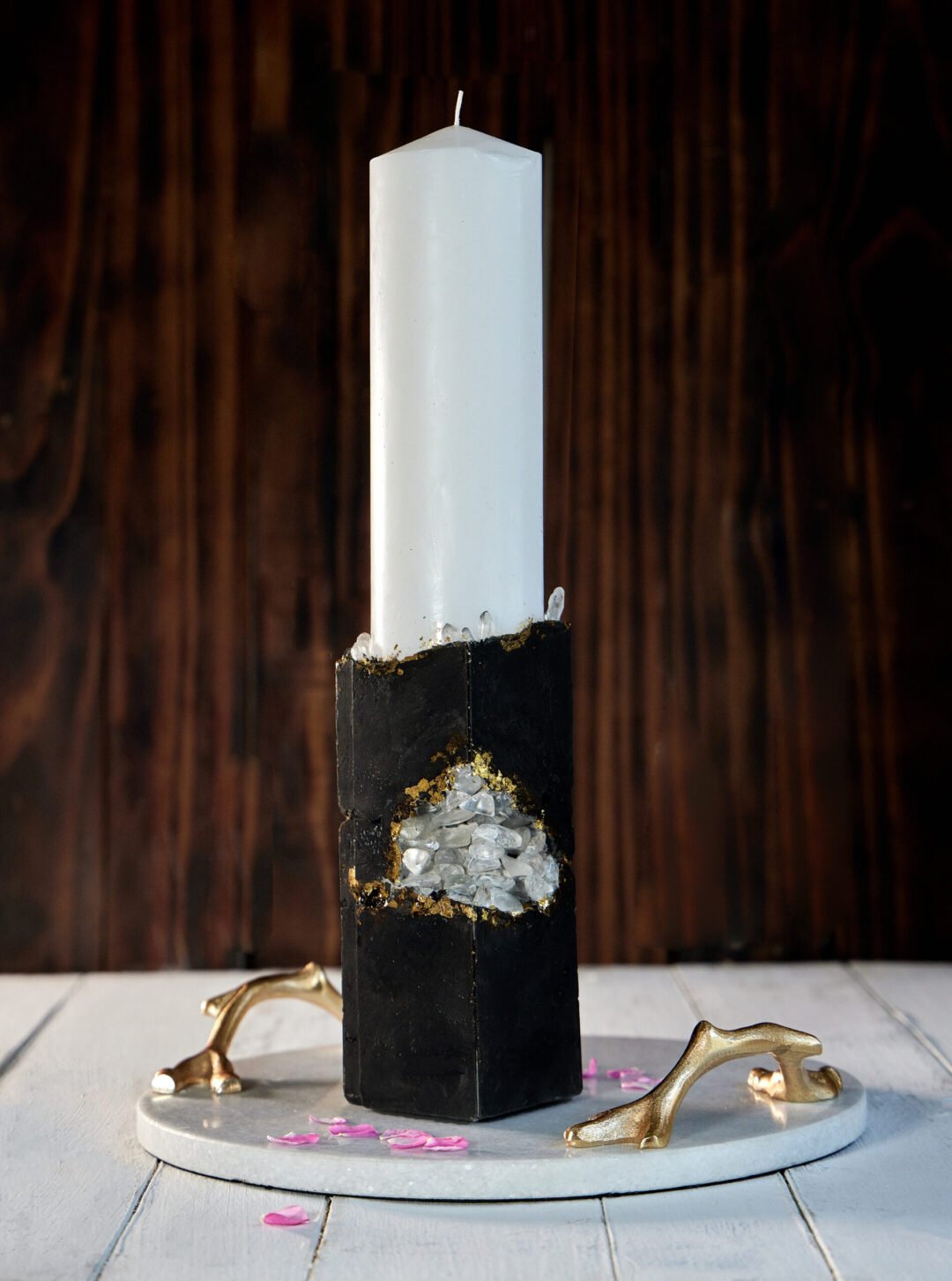 Black Geometric Stone Candle