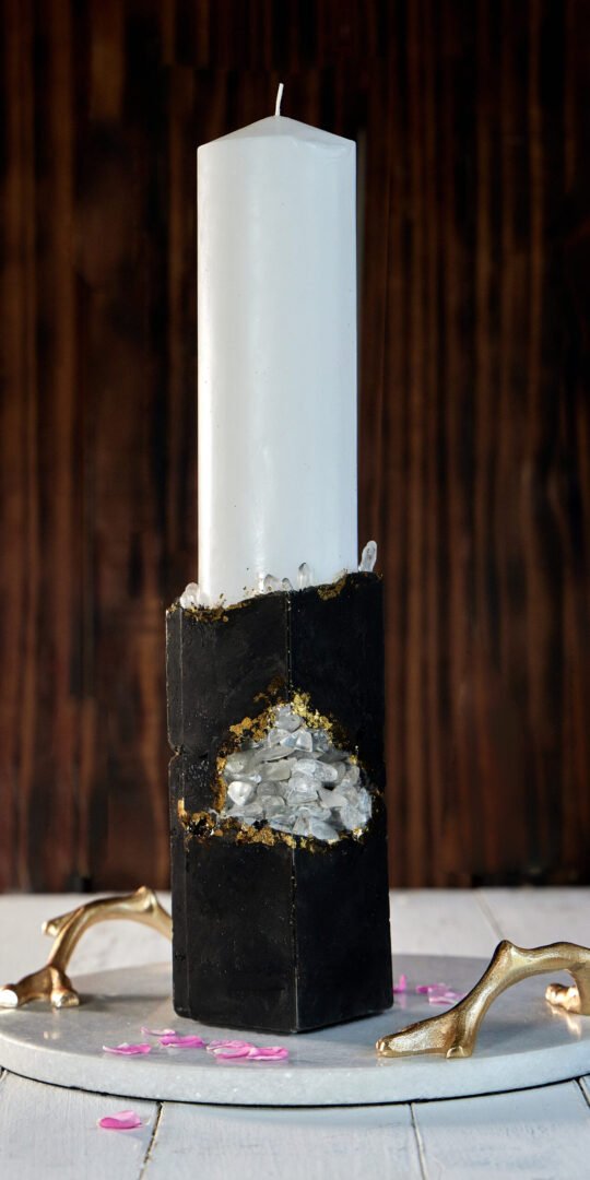 Black Geometric Stone Candle